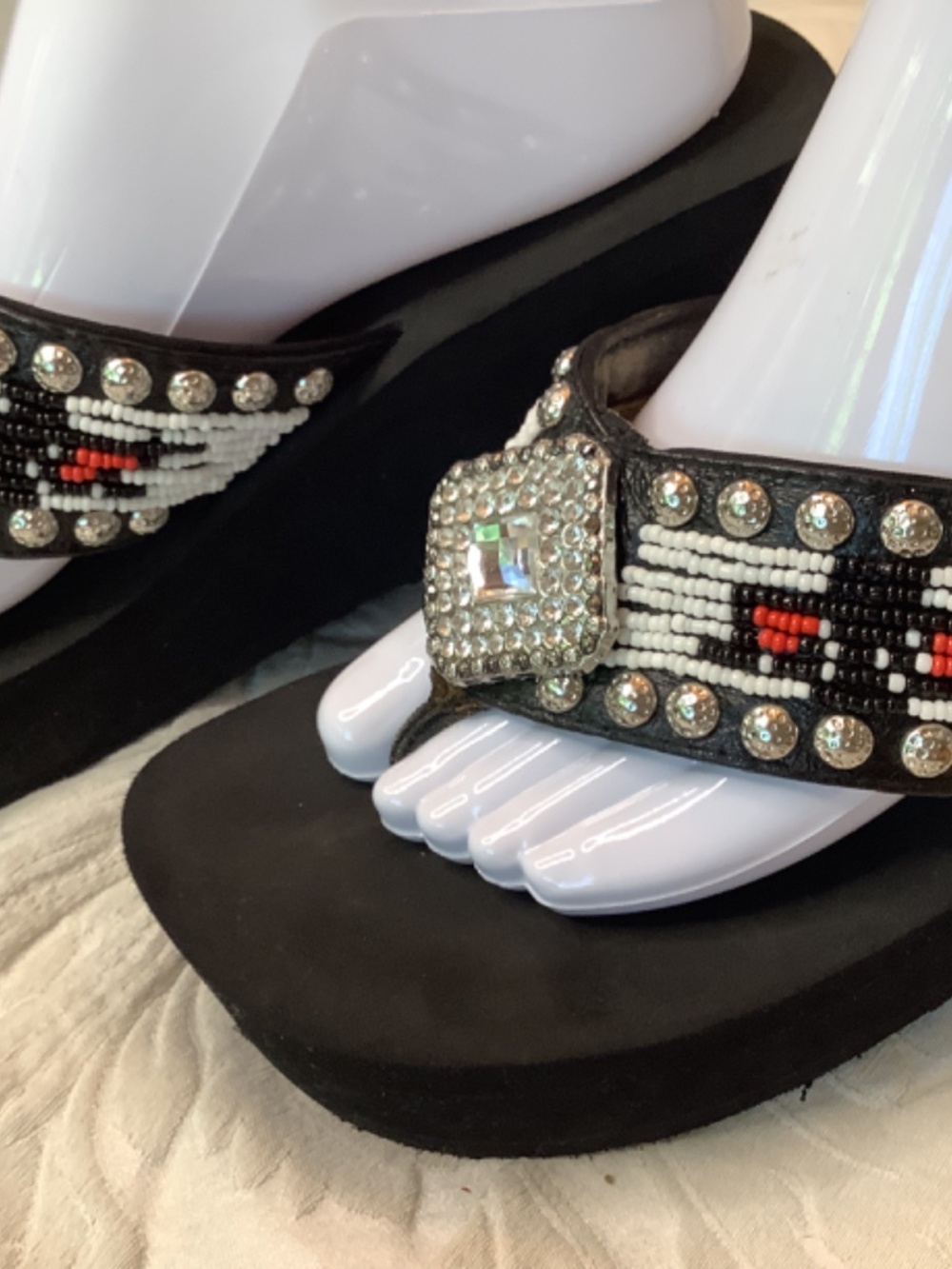 EUC Gracie western platform sandals flip flops black silver bling - Picture 11 of 12